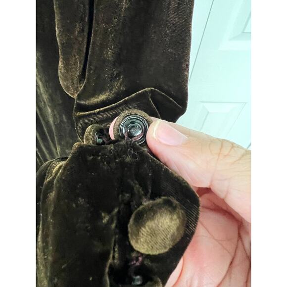 1930s handmade brown translucent velvet button back long sleeve midi dress Sz 6 - Picture 7 of 11